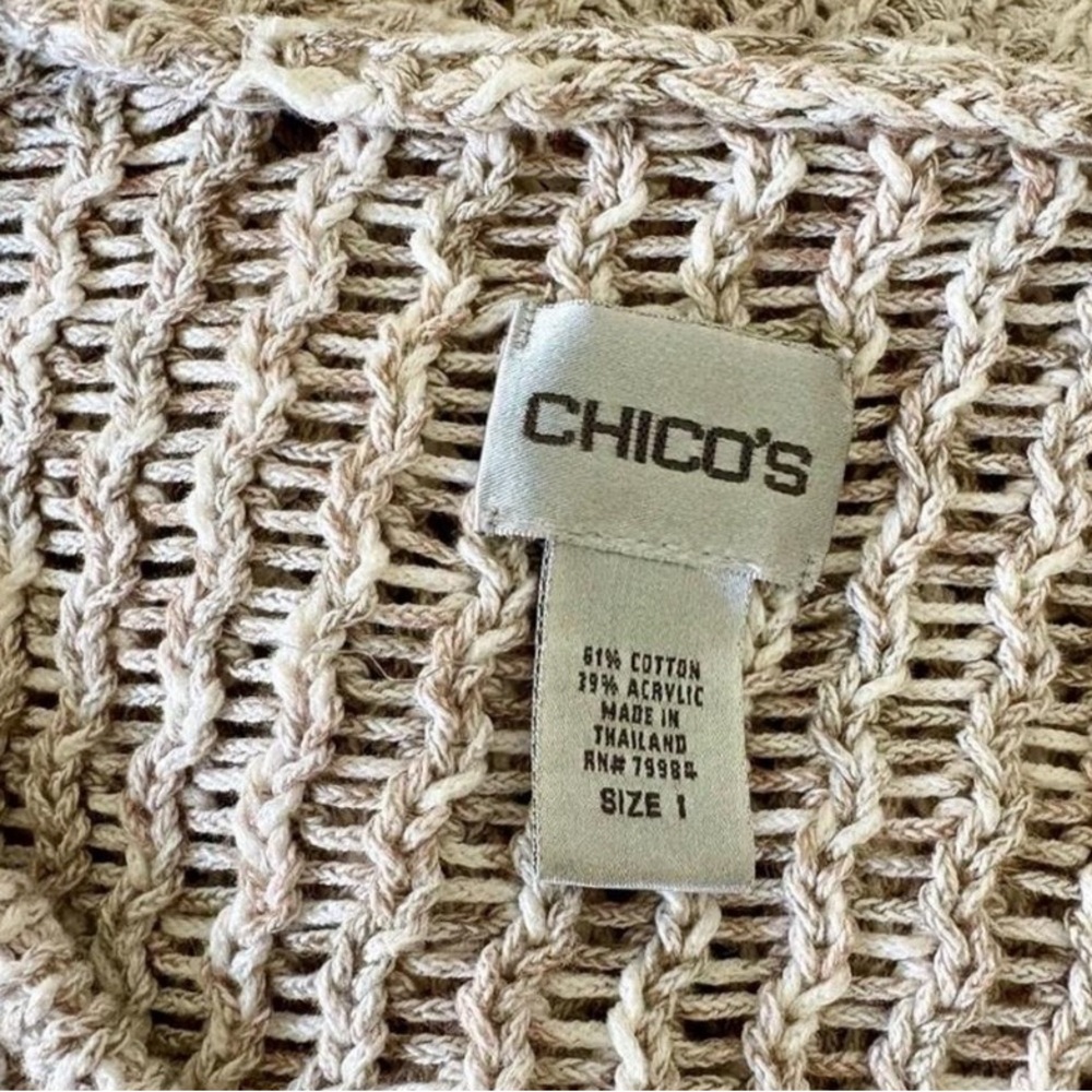 Chico's Open Knit Hooded V-Neck Sweater - Beige Marled - Chicos Size 1 medium 8 - Picture 4 of 5